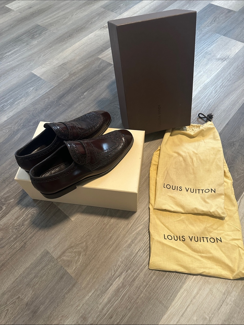 Louis Vuitton Men's Dark Burgundy Leather Penny Loafers